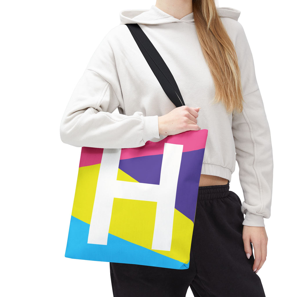 Monogram 'H' Colorblock Tote Bag — Personalized Initial H Shoulder Tote