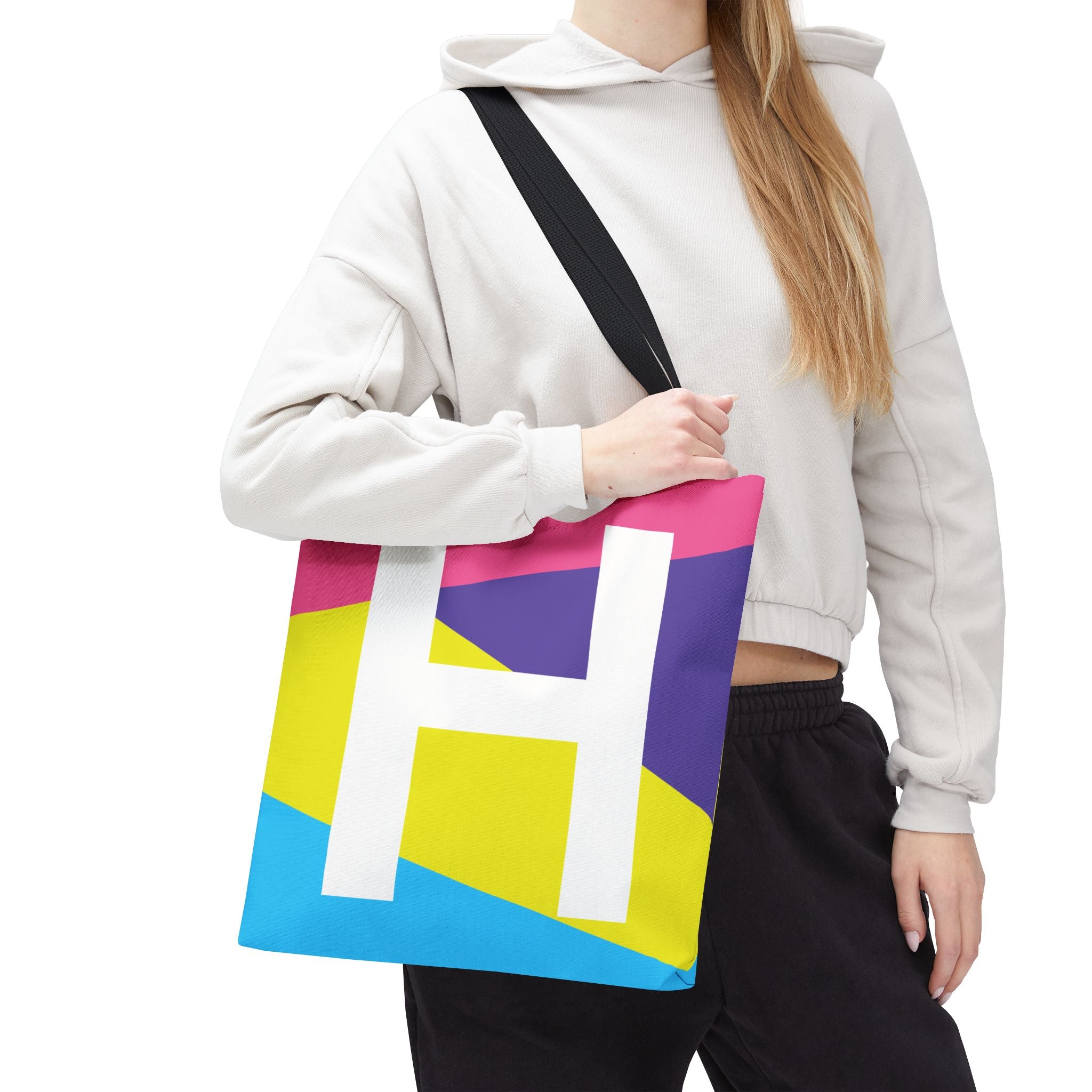 Monogram 'H' Colorblock Tote Bag — Personalized Initial H Shoulder Tote
