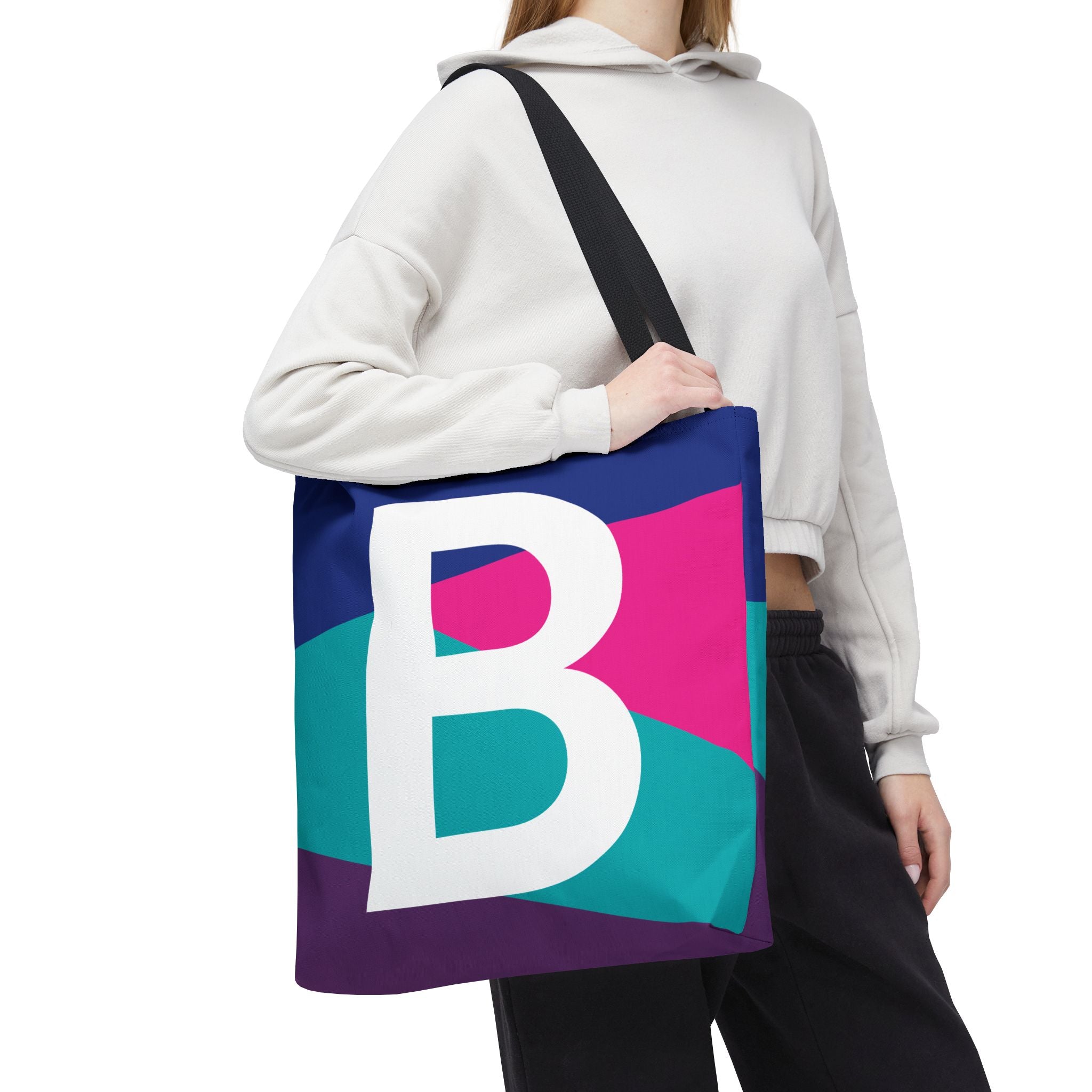 Monogram 'B' Colorblock Tote Bag — Personalized Initial B Shoulder Tote
