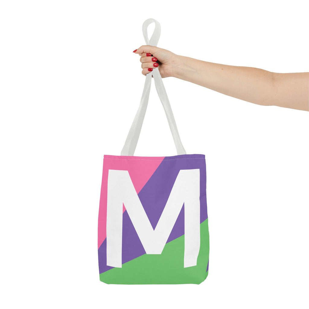 Monogram 'M' Colorblock Tote Bag — Personalized Initial M Shoulder Tote