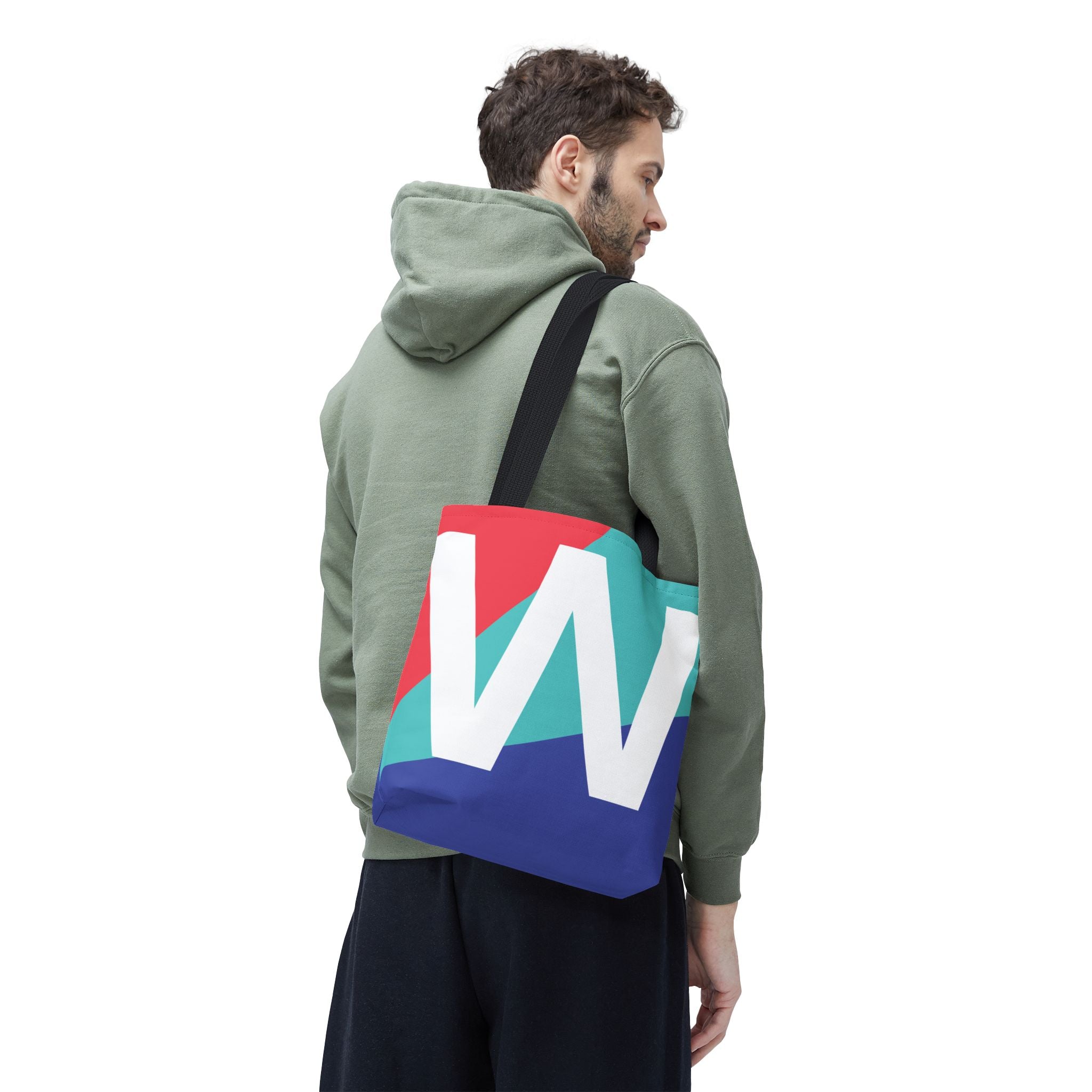 Monogram 'W' Colorblock Tote Bag — Personalized Initial W Shoulder Tote