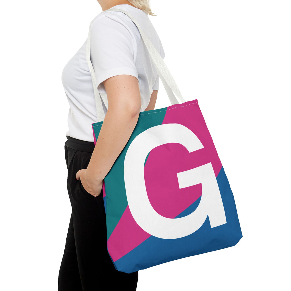 Monogram 'G' Colorblock Tote Bag — Personalized Initial G Shoulder Tote