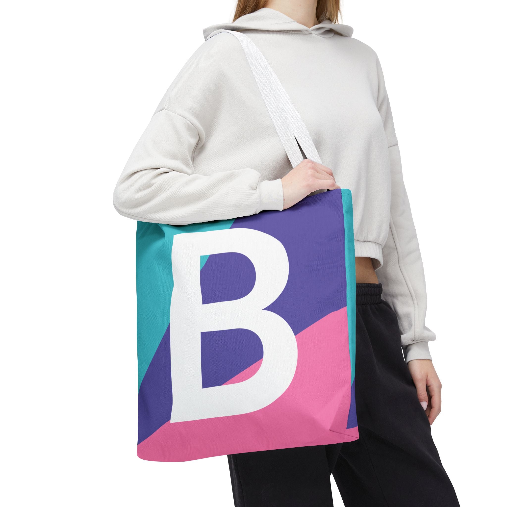 Monogram 'B' Colorblock Tote Bag — Personalized Initial B Shoulder Tote
