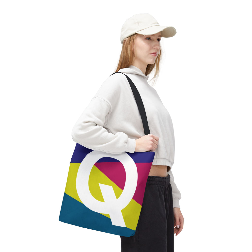 Monogram 'Q' Colorblock Tote Bag — Personalized Initial Q Shoulder Tote