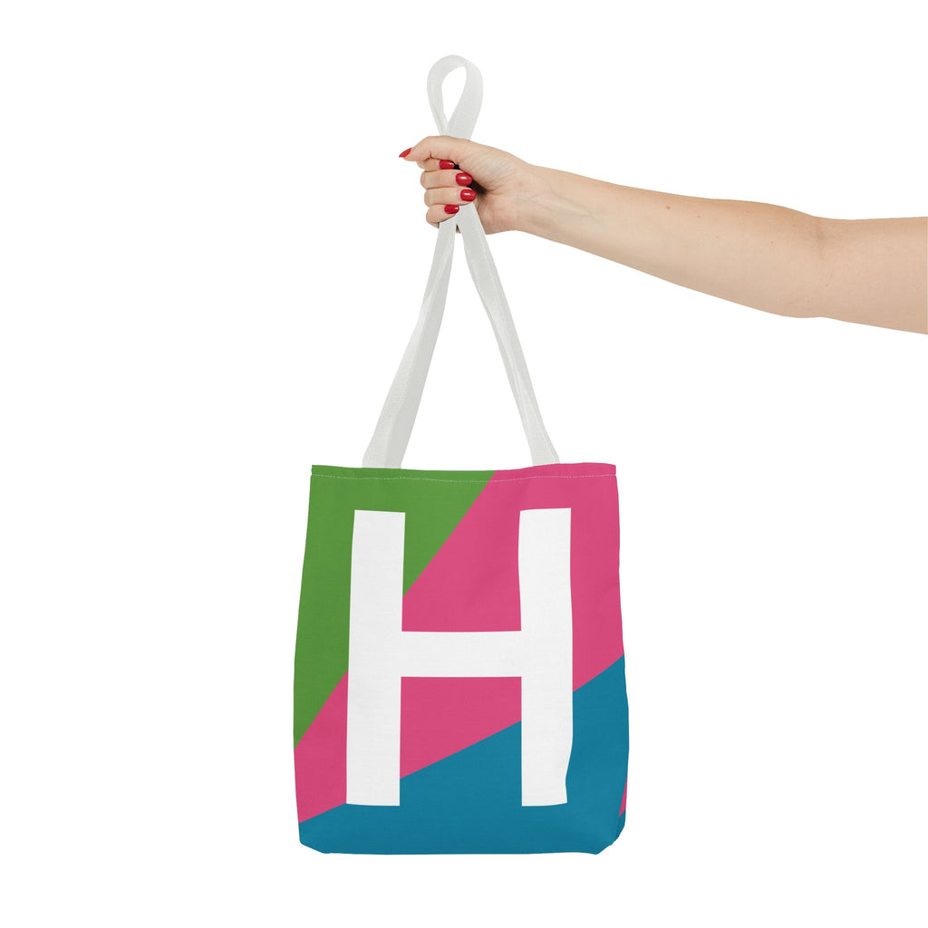 Monogram 'H' Colorblock Tote Bag — Personalized Initial H Shoulder Tote