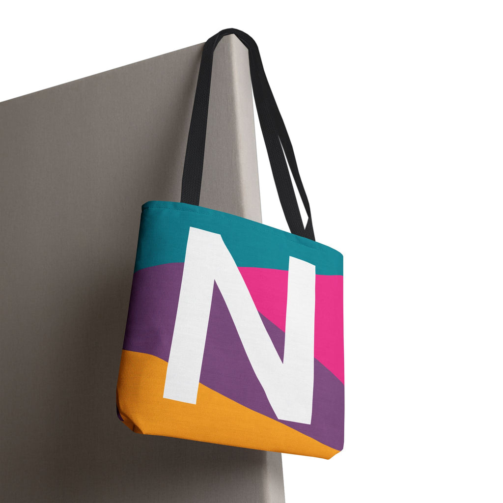 Monogram 'N' Colorblock Tote Bag — Personalized Initial N Shoulder Tote