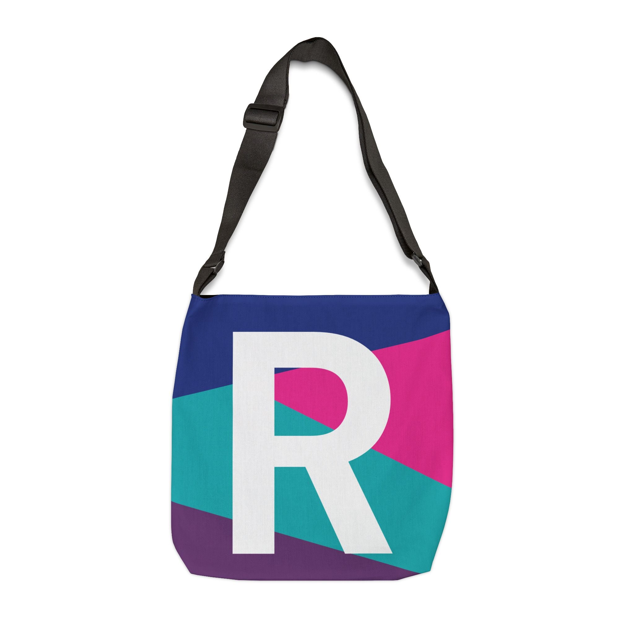 Initial Letter 'R' Colorblock Adjustable Tote Bag — Monogram Alphabet Shoulder Bag