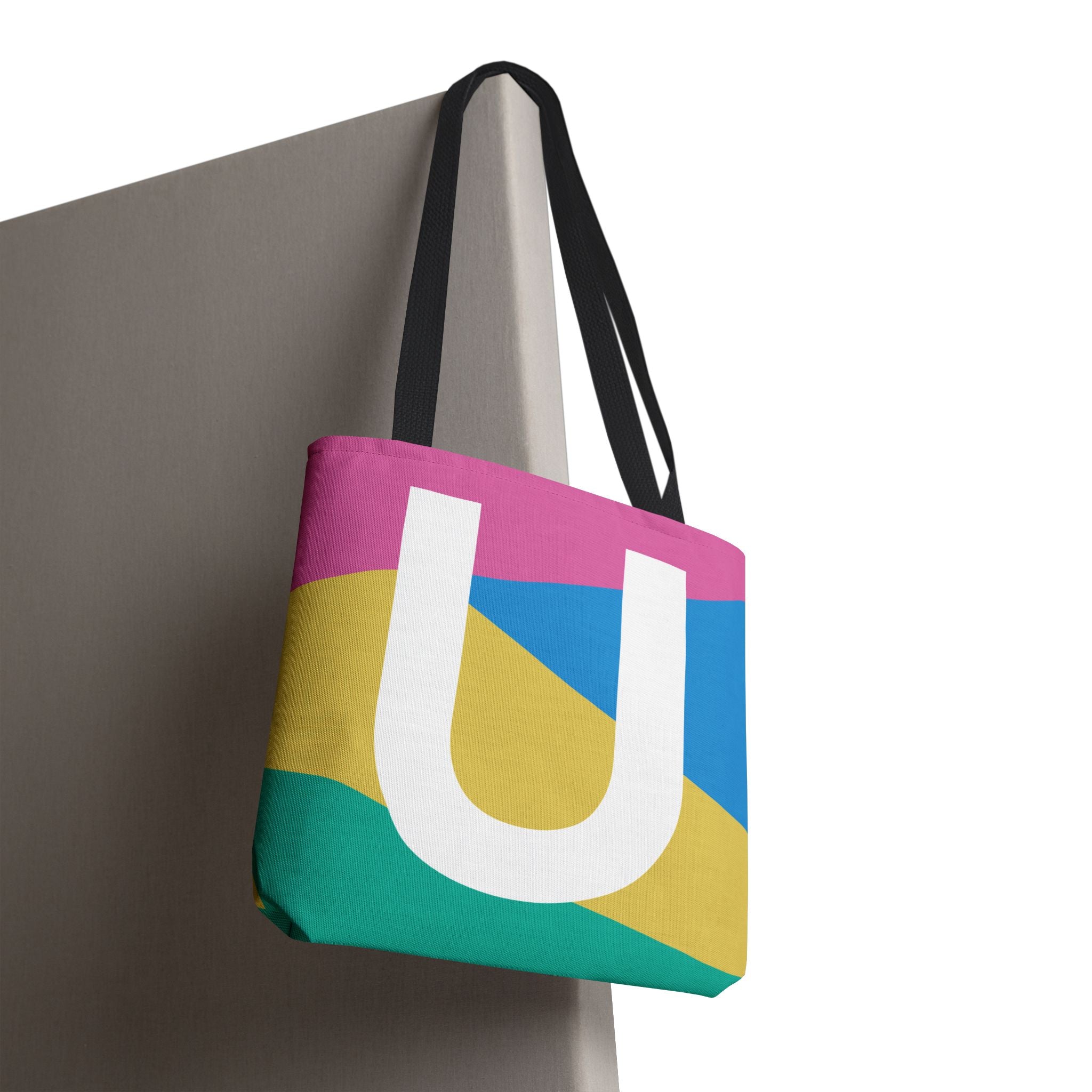 Monogram 'U' Colorblock Tote Bag — Personalized Initial U Shoulder Tote