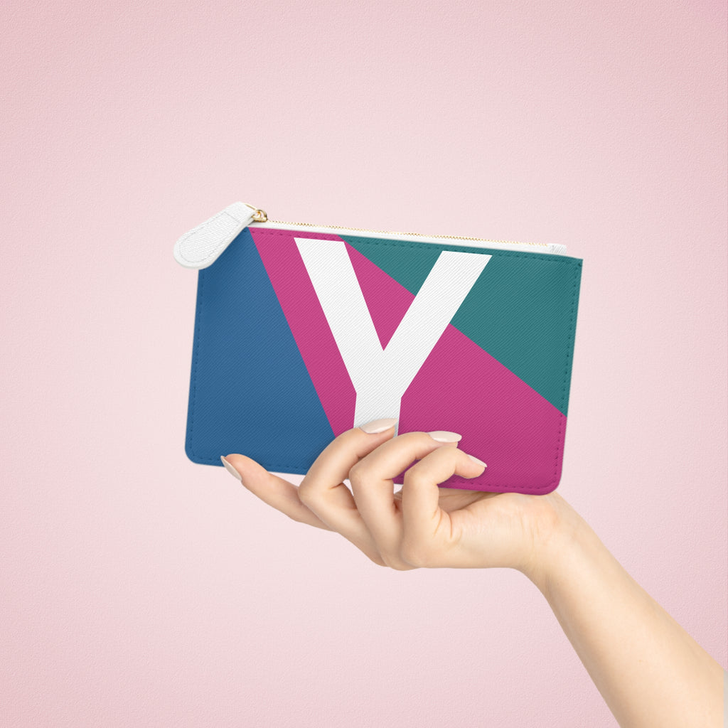 Initial Y Mini Clutch — Colorblock Monogram Wristlet Wallet