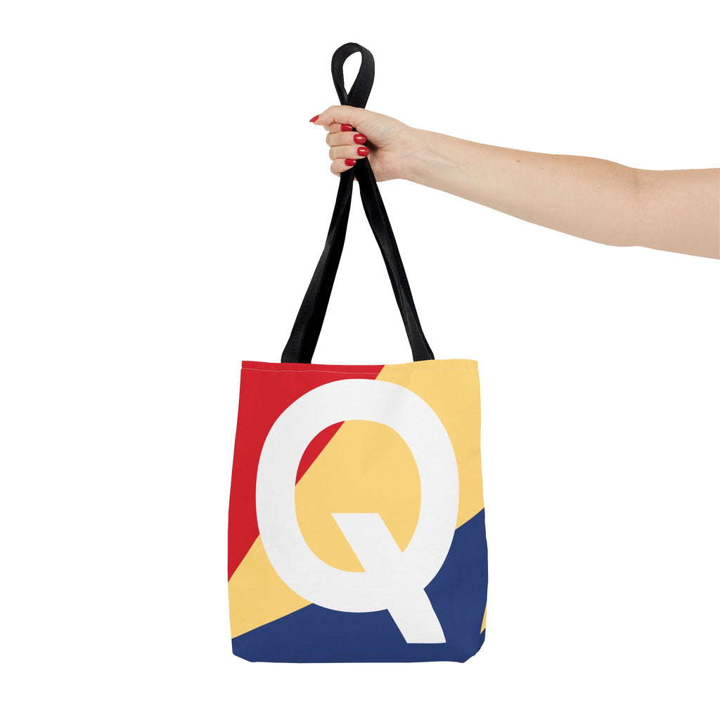 Monogram 'Q' Colorblock Tote Bag — Personalized Initial Q Shoulder Tote