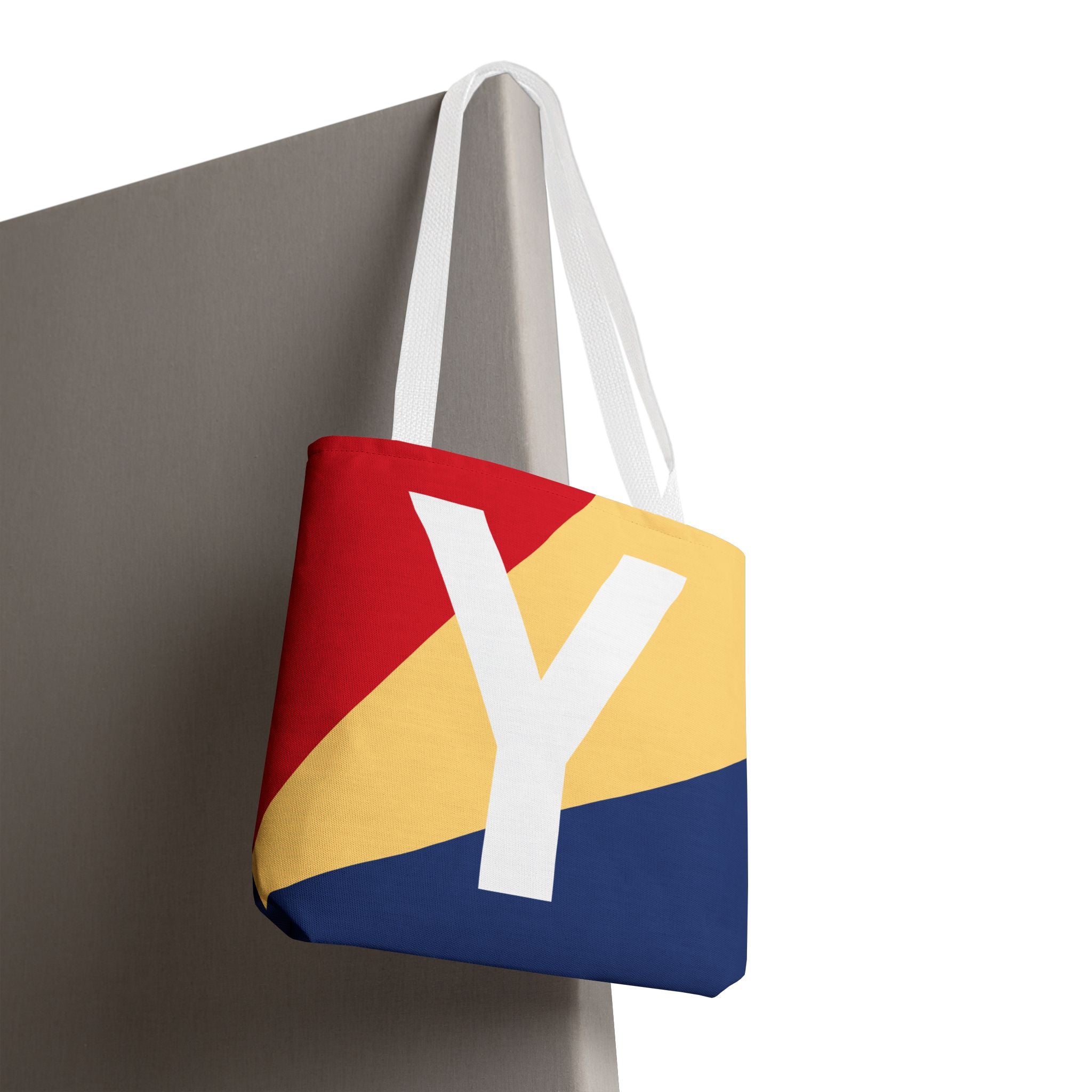 Monogram 'Y' Colorblock Tote Bag — Personalized Initial Y Shoulder Tote