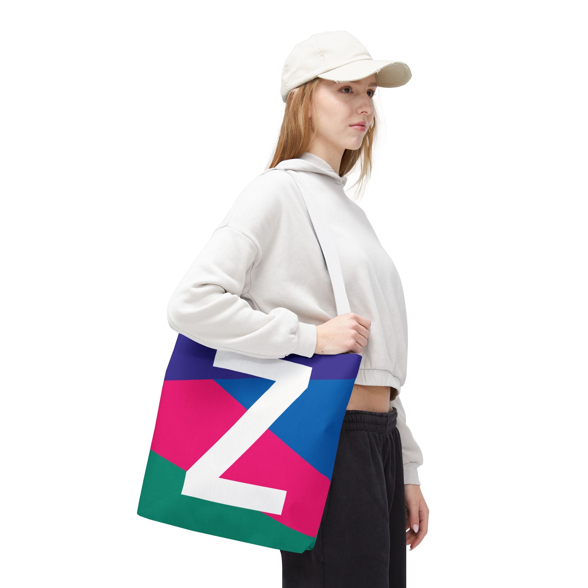 Monogram 'Z' Colorblock Tote Bag — Personalized Initial Z Shoulder Tote
