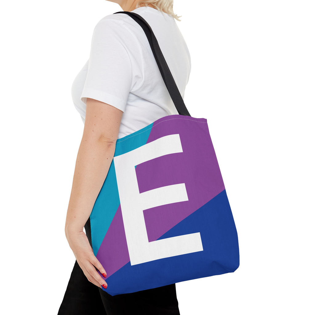 Monogram 'E' Colorblock Tote Bag — Personalized Initial E Shoulder Tote