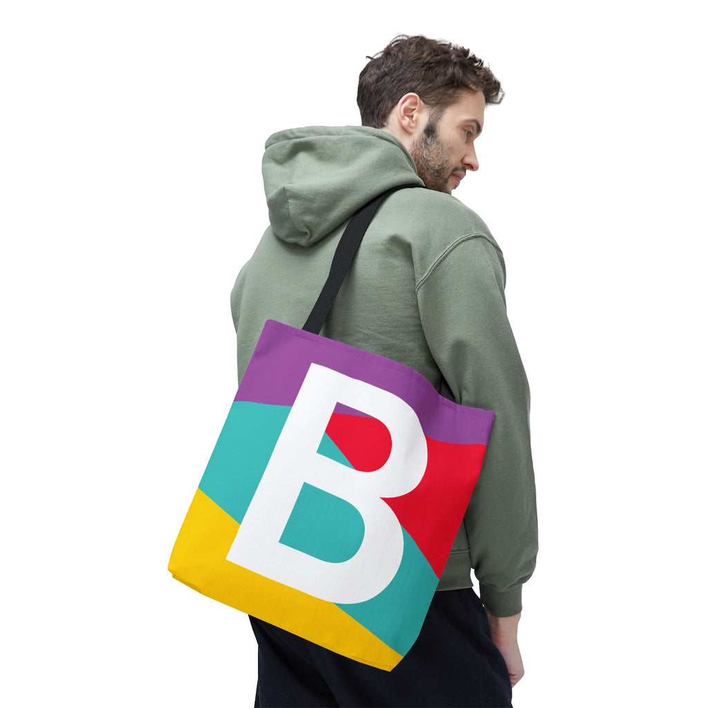 Monogram 'B' Colorblock Tote Bag — Personalized Initial B Shoulder Tote