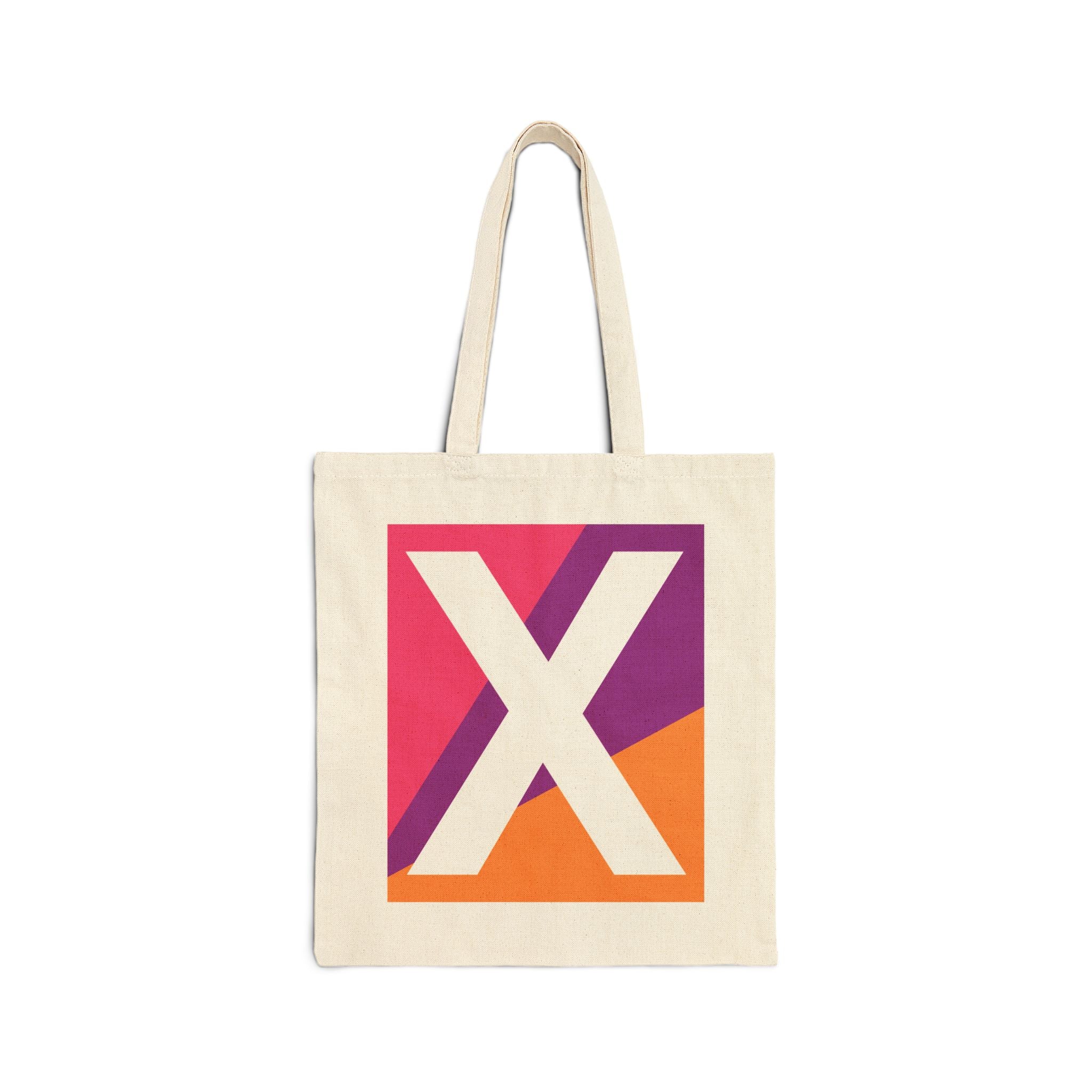 Initial X Colorblock Canvas Tote Bag — Monogram Letter X Reusable Grocery Tote