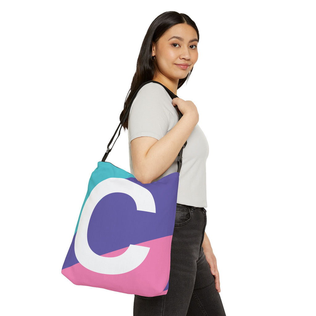 Initial Letter 'C' Colorblock Adjustable Tote Bag — Monogram Alphabet Shoulder Bag