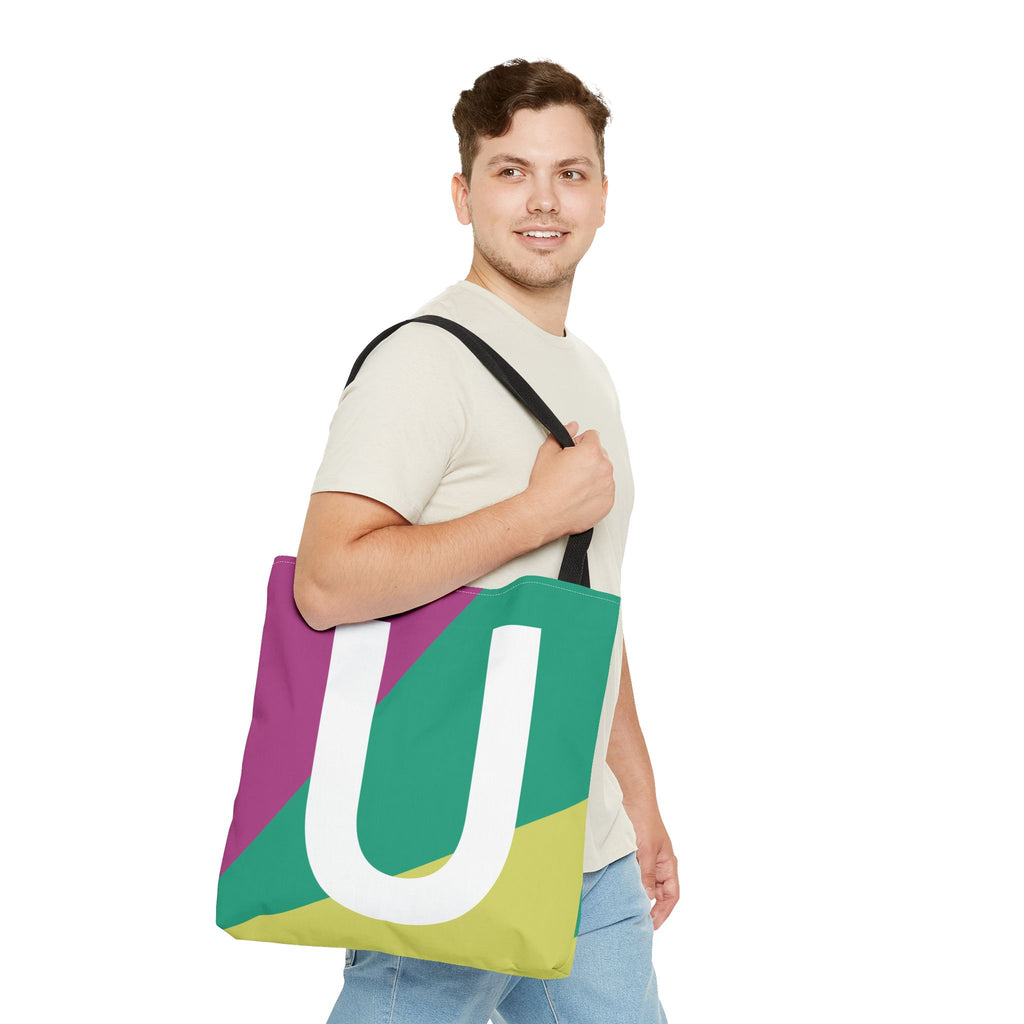 Monogram 'U' Colorblock Tote Bag — Personalized Initial U Shoulder Tote