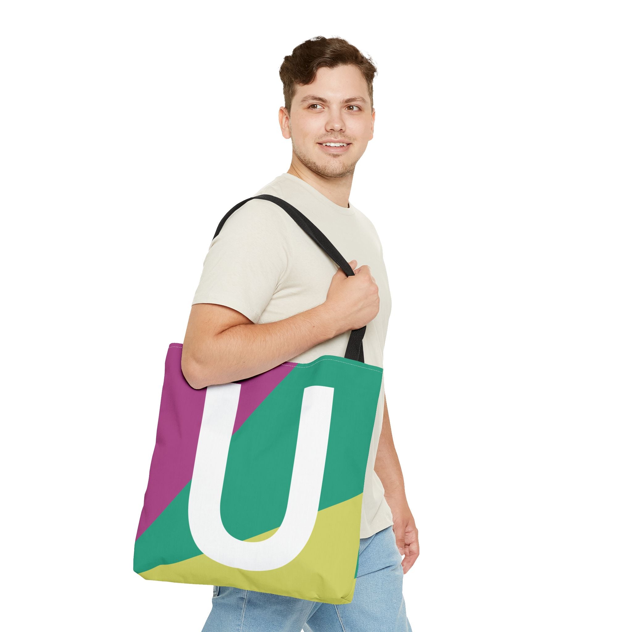 Monogram 'U' Colorblock Tote Bag — Personalized Initial U Shoulder Tote
