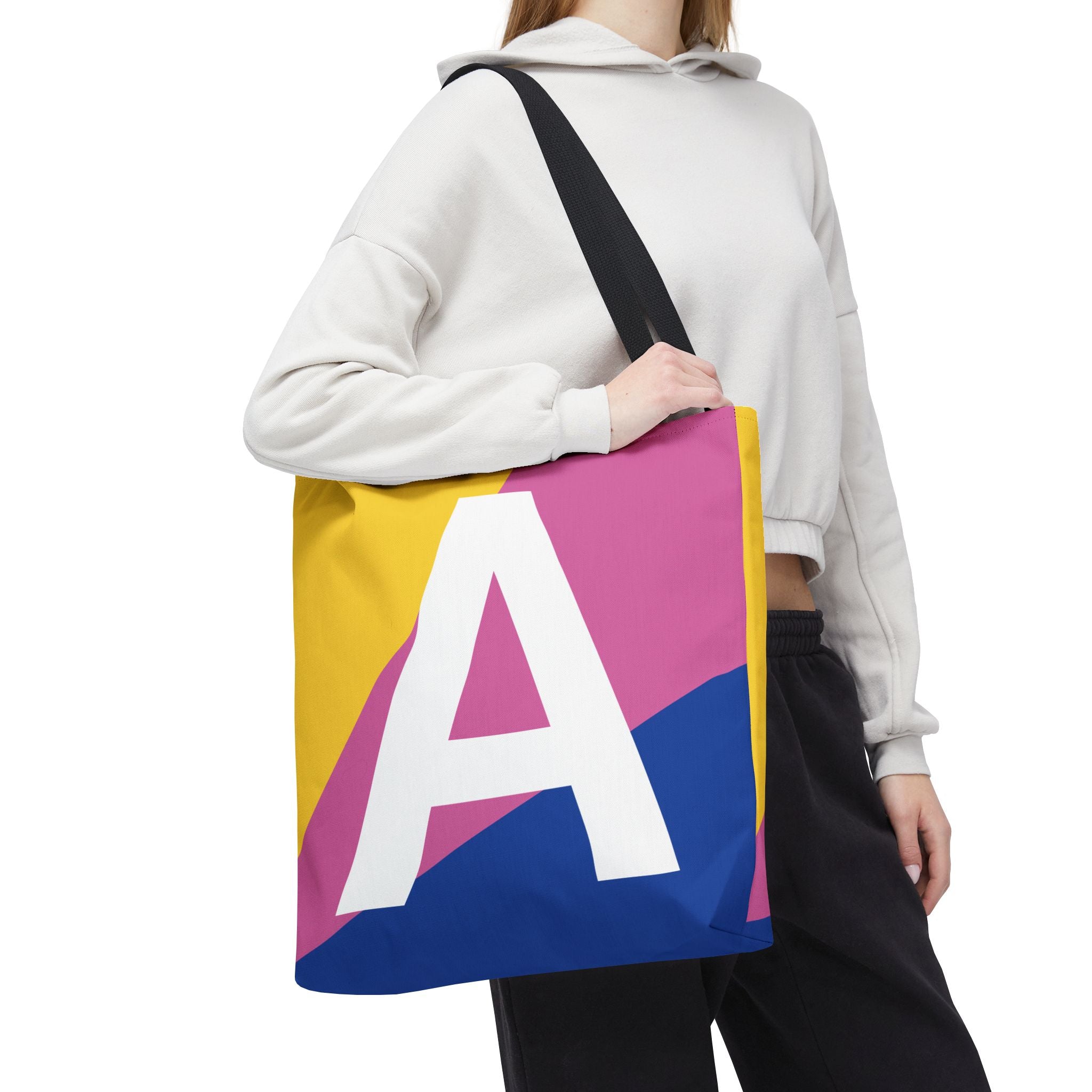 Monogram 'A' Colorblock Tote Bag — Personalized Initial A Shoulder Tote