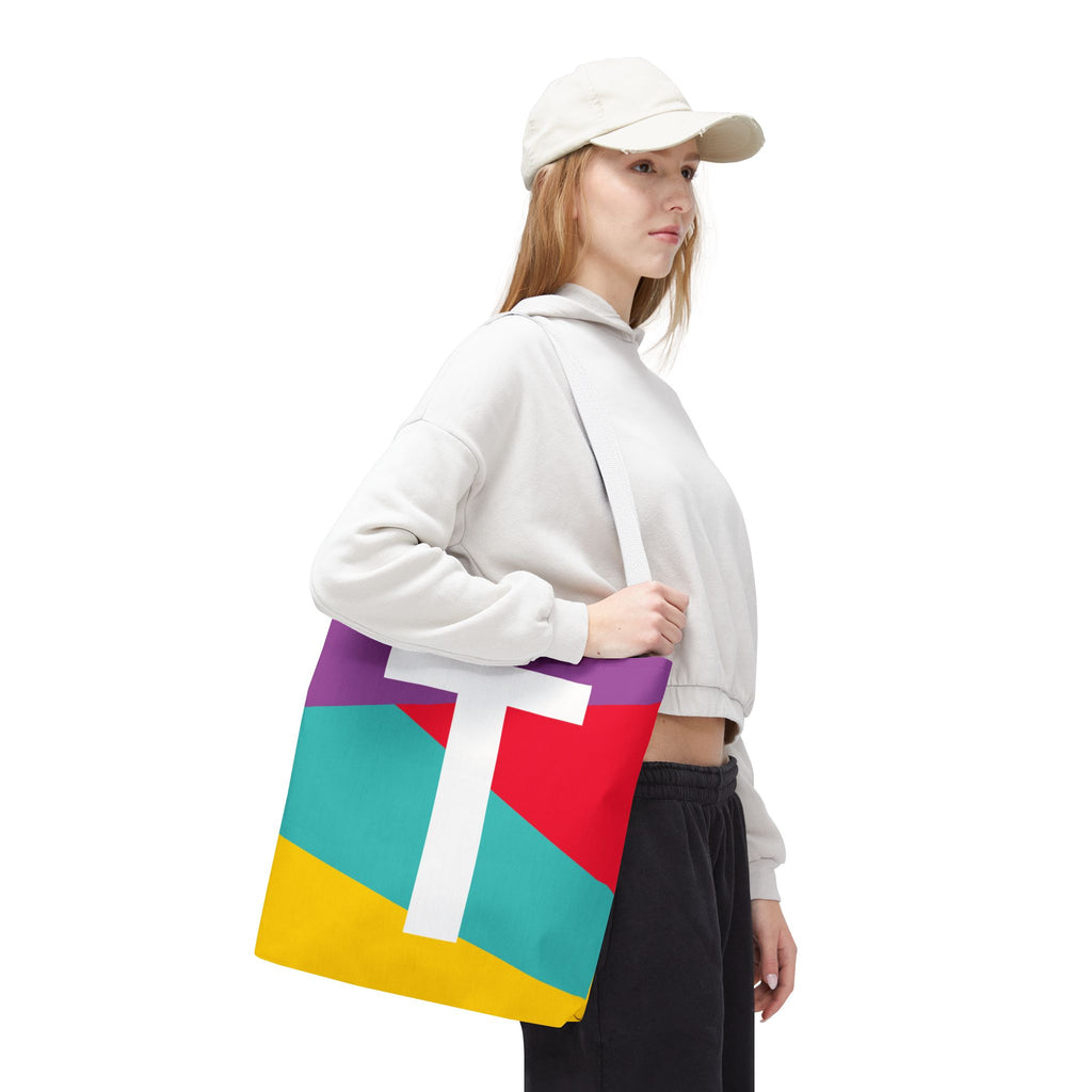 Monogram 'T' Colorblock Tote Bag — Personalized Initial T Shoulder Tote