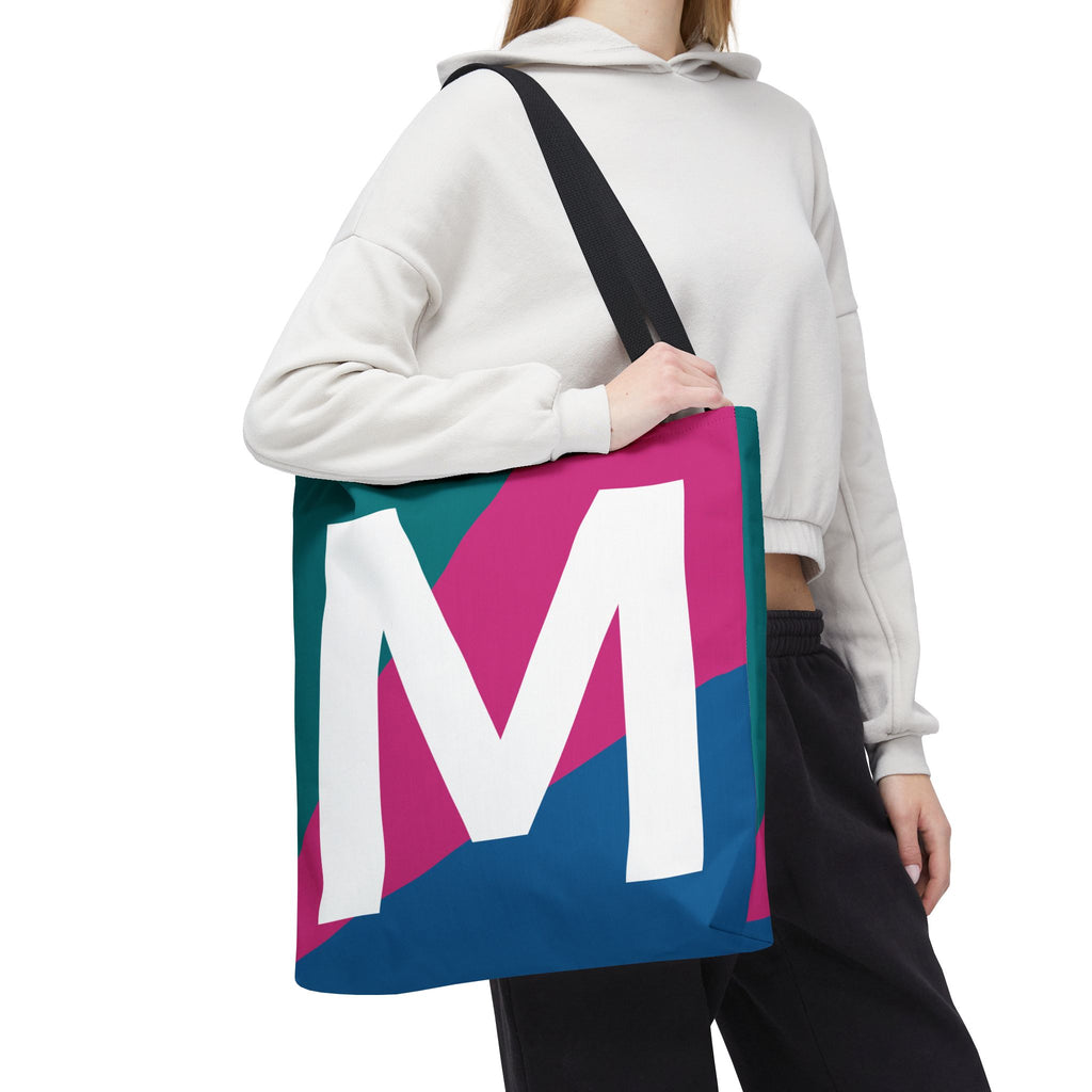 Monogram 'M' Colorblock Tote Bag — Personalized Initial M Shoulder Tote