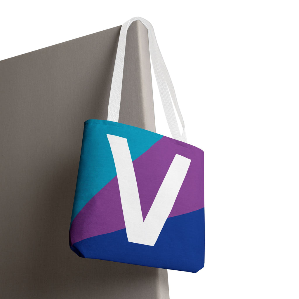 Monogram 'V' Colorblock Tote Bag — Personalized Initial V Shoulder Tote