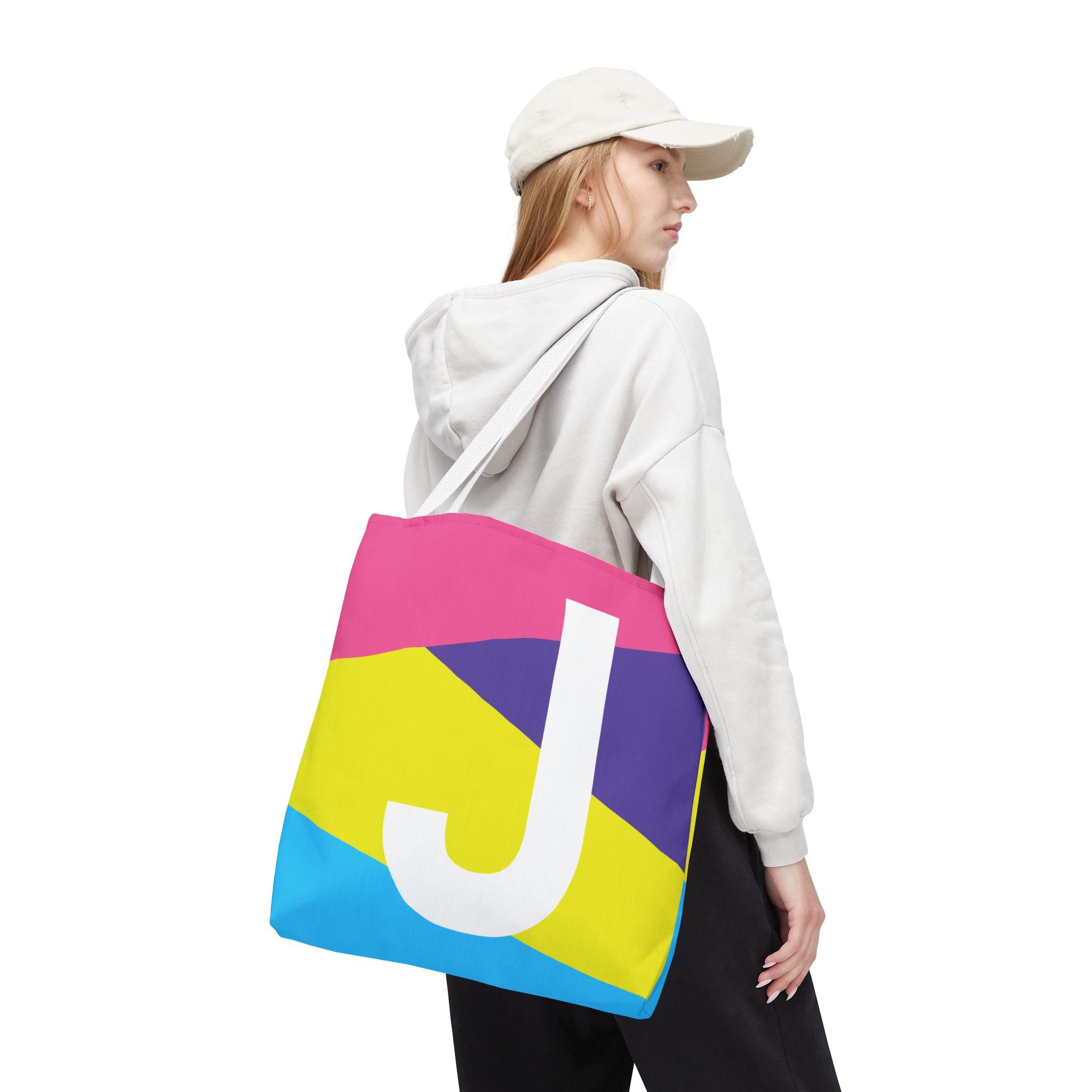 Monogram 'J' Colorblock Tote Bag — Personalized Initial J Shoulder Tote
