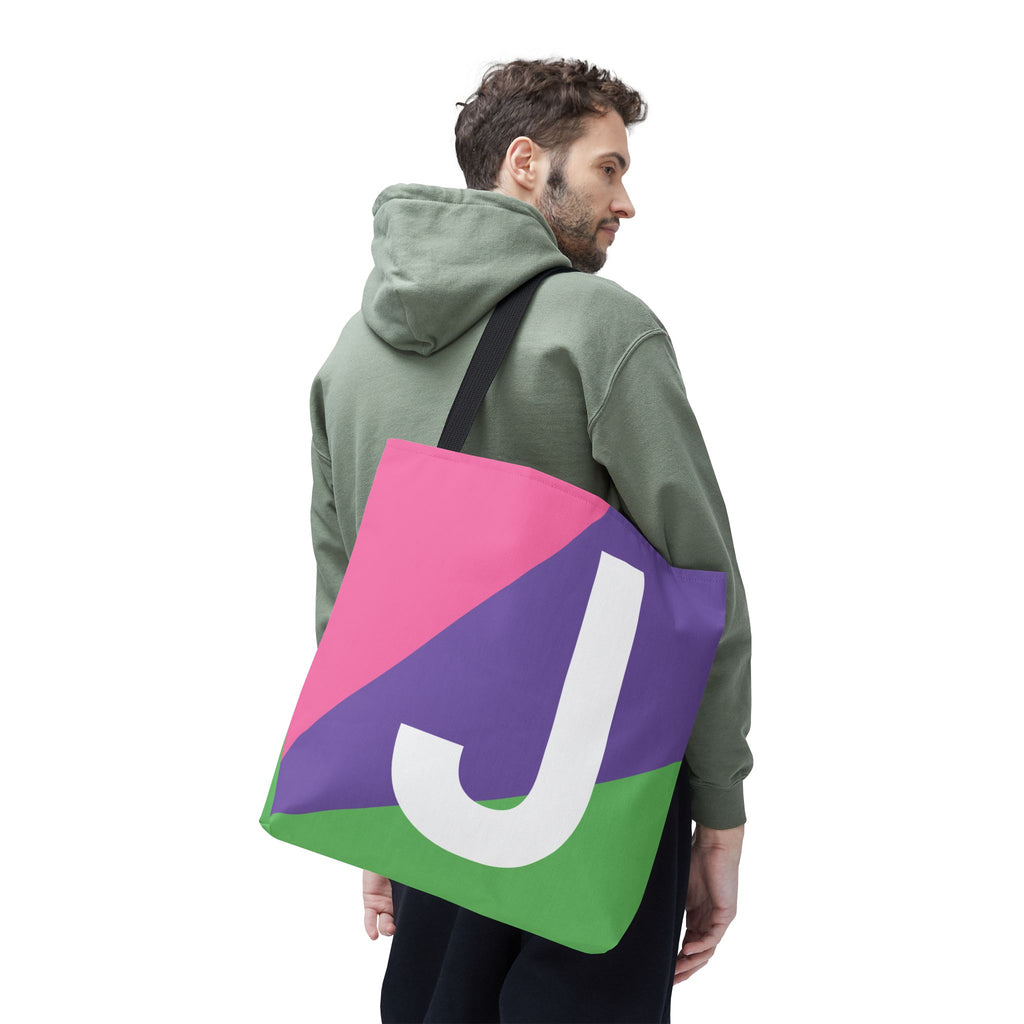 Monogram 'J' Colorblock Tote Bag — Personalized Initial J Shoulder Tote