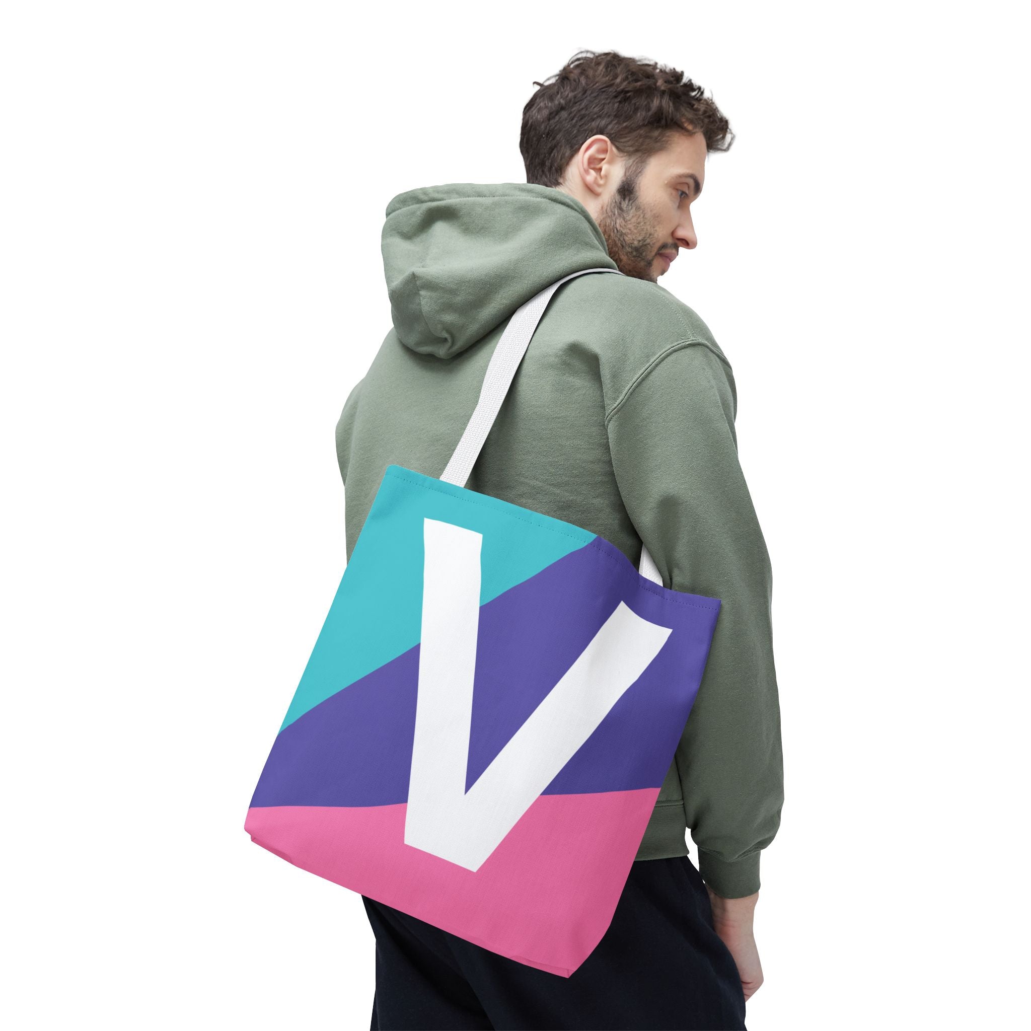 Monogram 'V' Colorblock Tote Bag — Personalized Initial V Shoulder Tote
