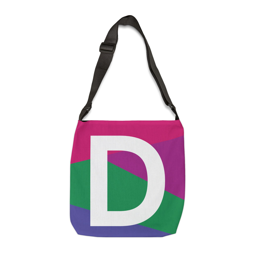 Initial Letter 'D' Colorblock Adjustable Tote Bag — Monogram Alphabet Shoulder Bag