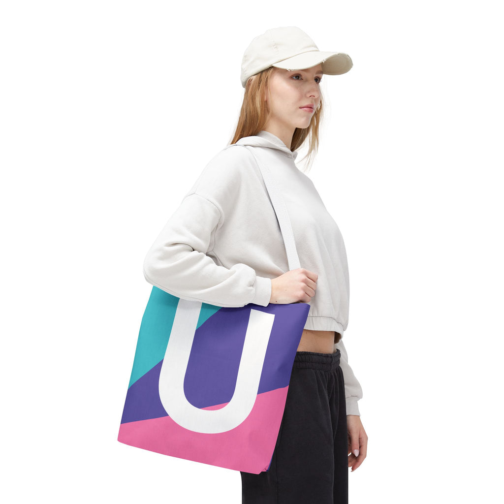Monogram 'U' Colorblock Tote Bag — Personalized Initial U Shoulder Tote