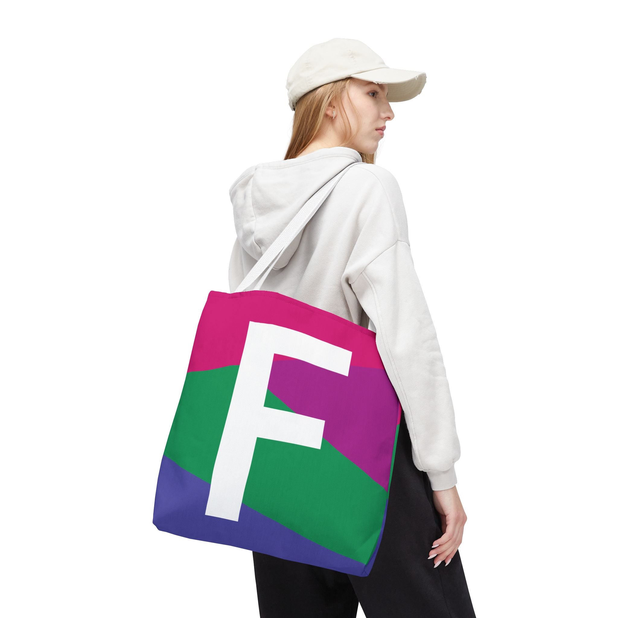 Monogram 'F' Colorblock Tote Bag — Personalized Initial F Shoulder Tote
