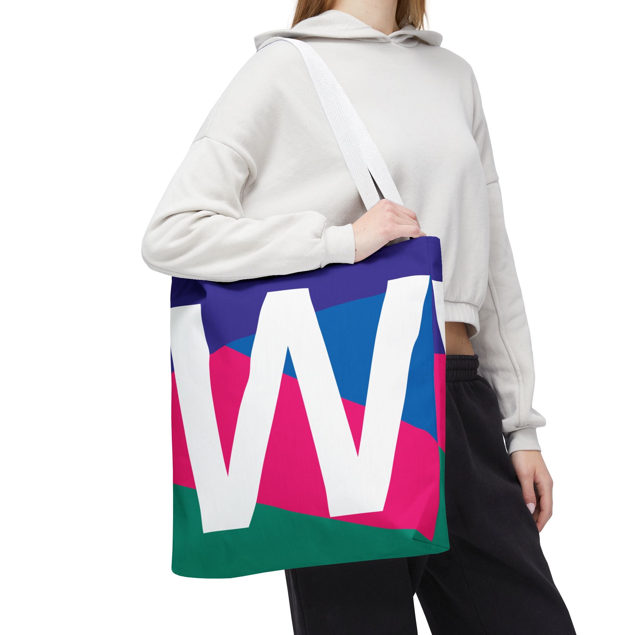 Monogram 'W' Colorblock Tote Bag — Personalized Initial W Shoulder Tote