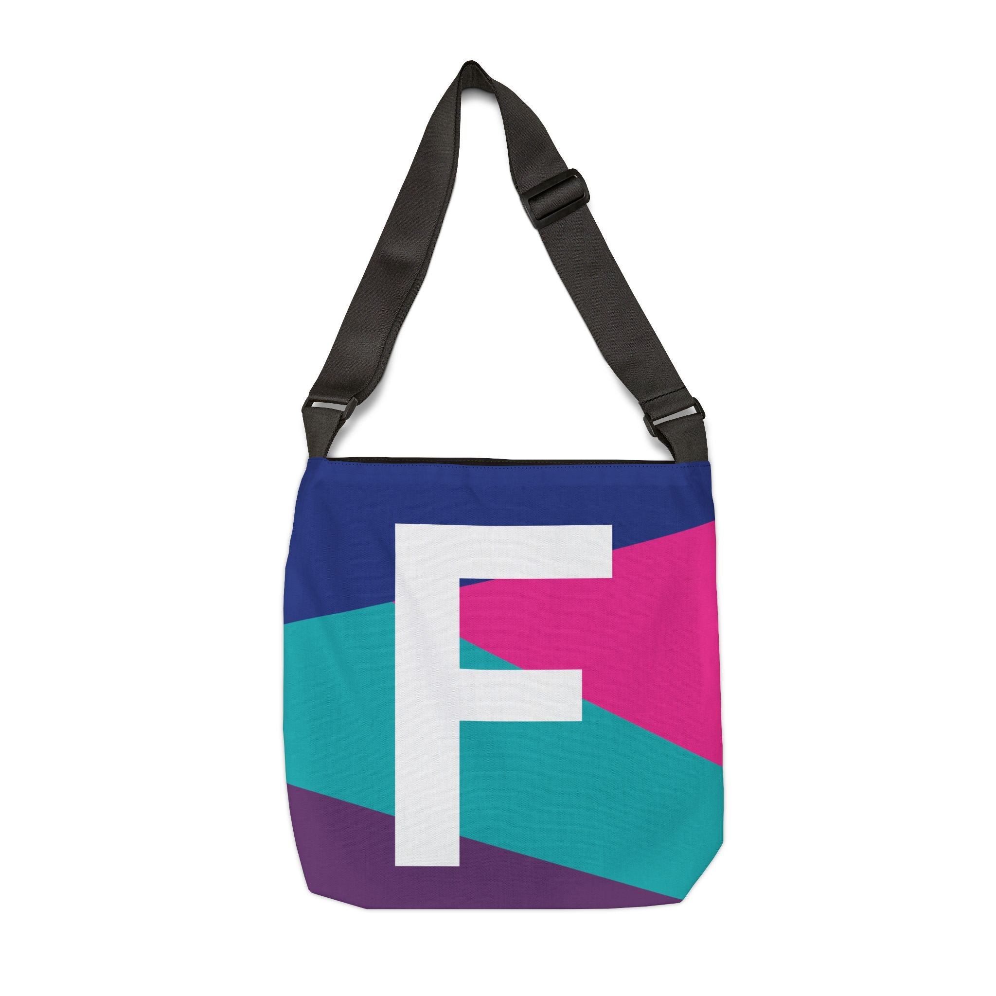 Initial Letter 'F' Colorblock Adjustable Tote Bag — Monogram Alphabet Shoulder Bag
