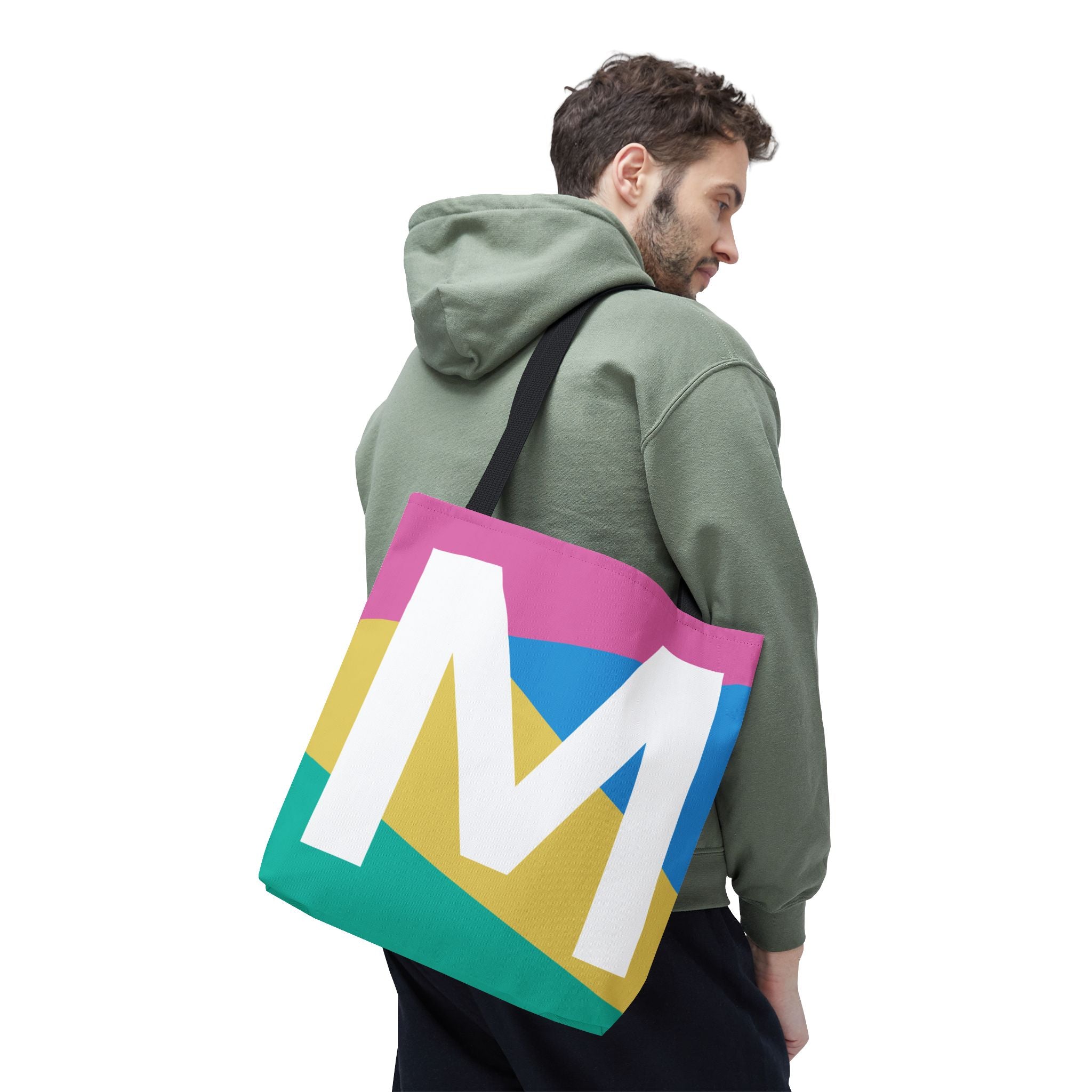 Monogram 'M' Colorblock Tote Bag — Personalized Initial M Shoulder Tote