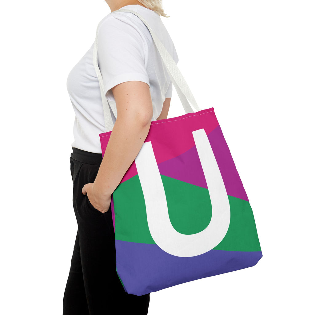 Monogram 'U' Colorblock Tote Bag — Personalized Initial U Shoulder Tote