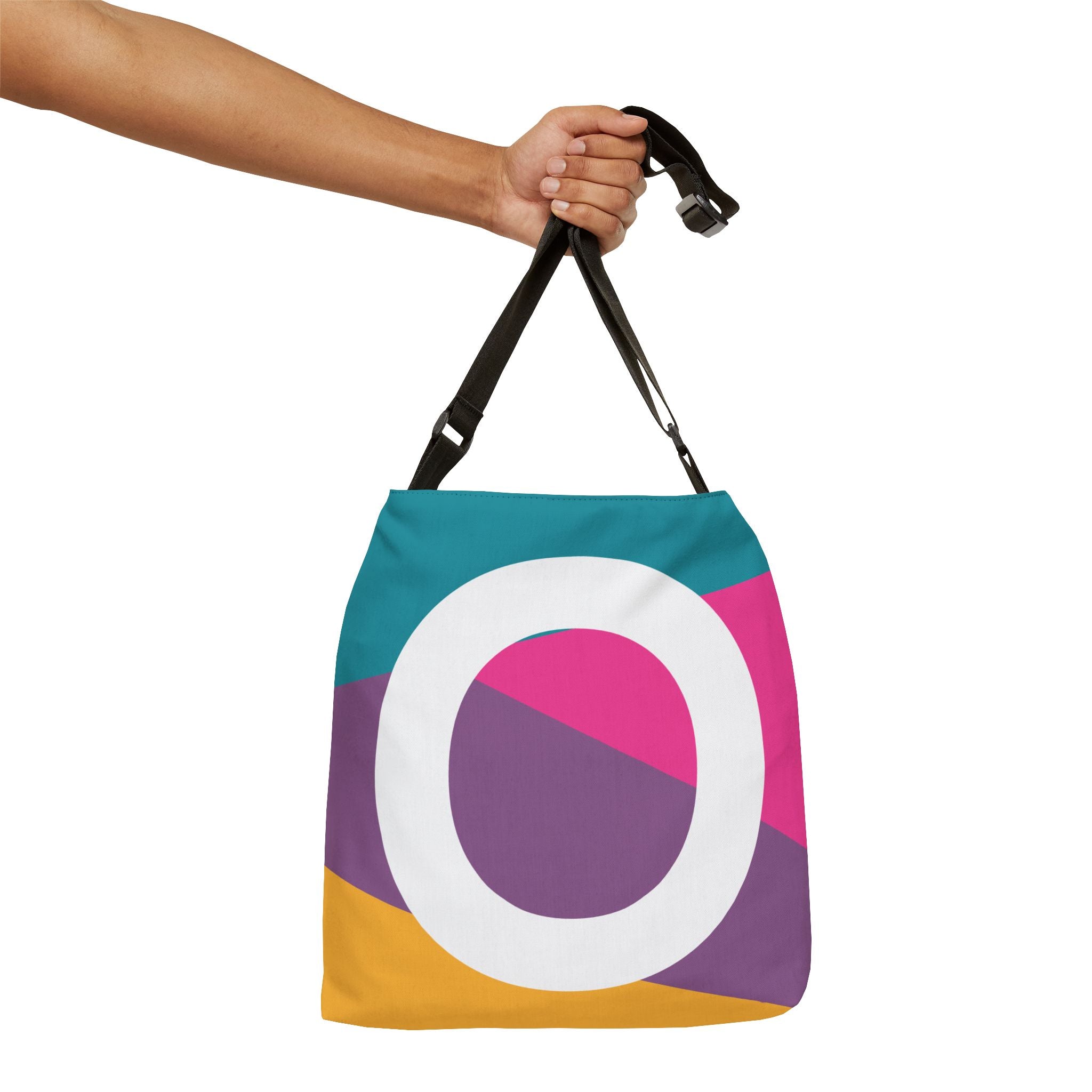 Initial Letter 'O' Colorblock Adjustable Tote Bag — Monogram Alphabet Shoulder Bag