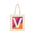 Initial V Colorblock Canvas Tote Bag — Monogram Letter V Reusable Grocery Tote