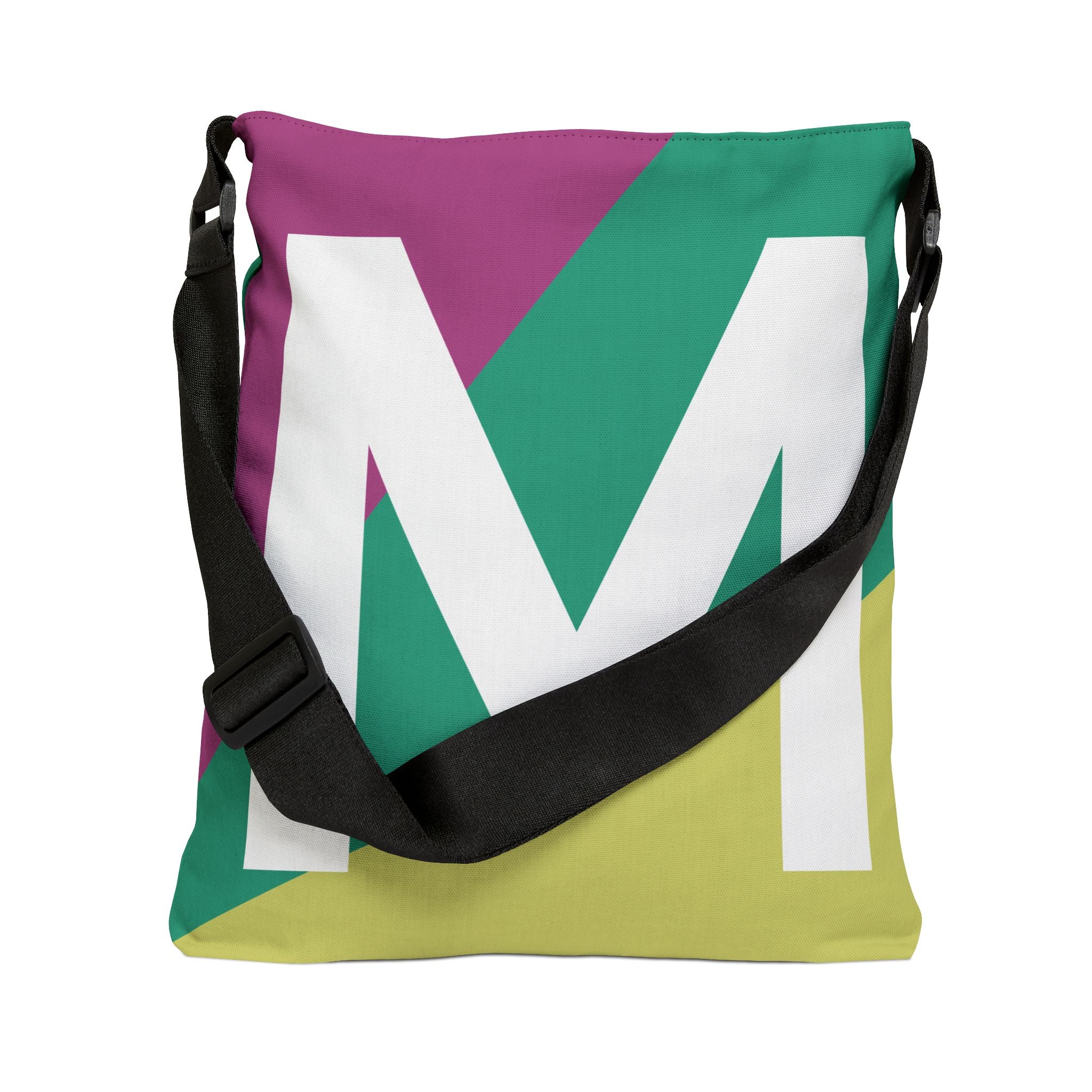 Initial Letter 'M' Colorblock Adjustable Tote Bag — Monogram Alphabet Shoulder Bag