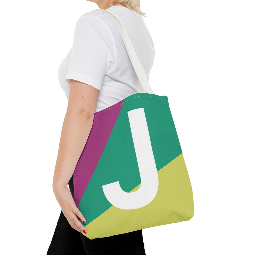 Monogram 'J' Colorblock Tote Bag — Personalized Initial J Shoulder Tote