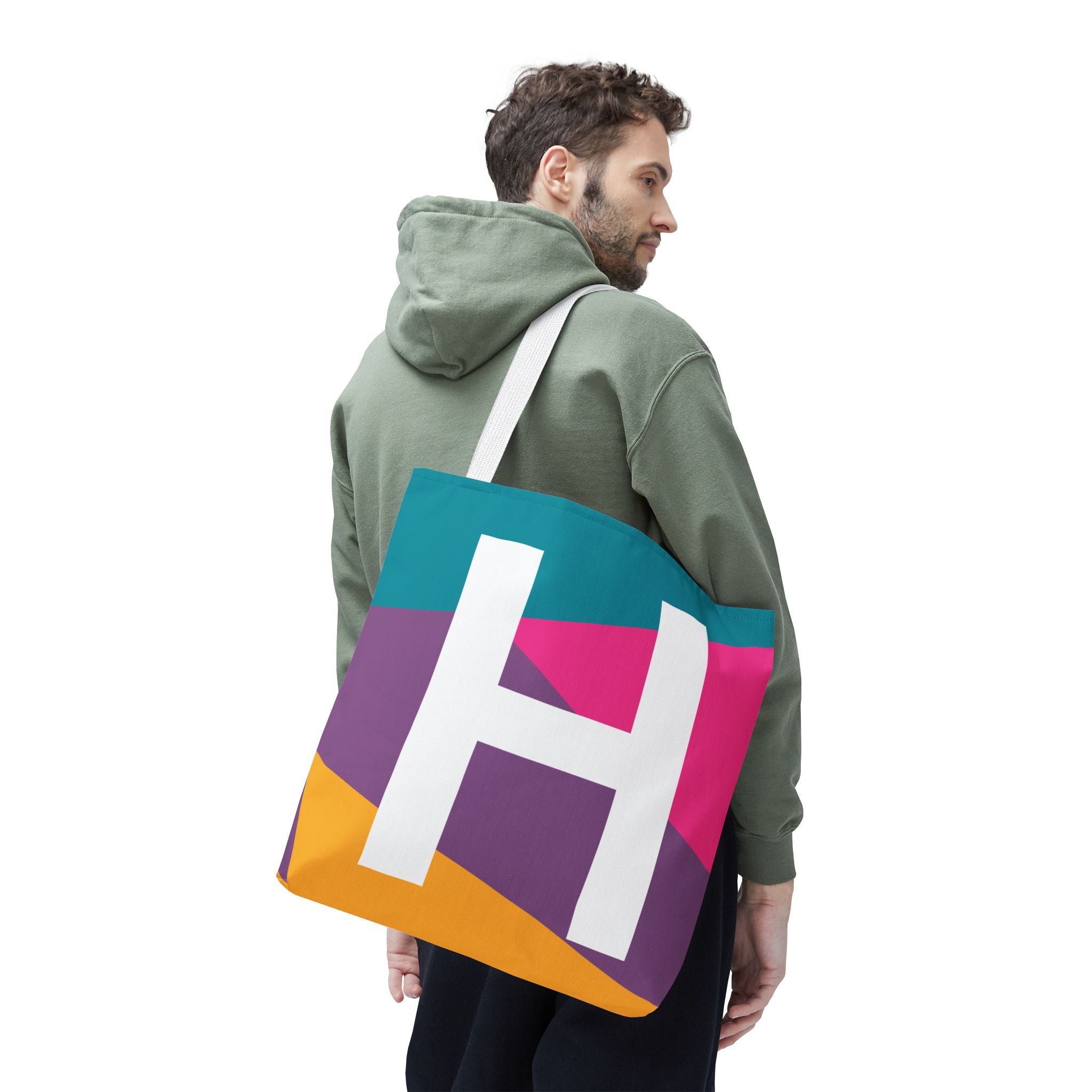Monogram 'H' Colorblock Tote Bag — Personalized Initial H Shoulder Tote