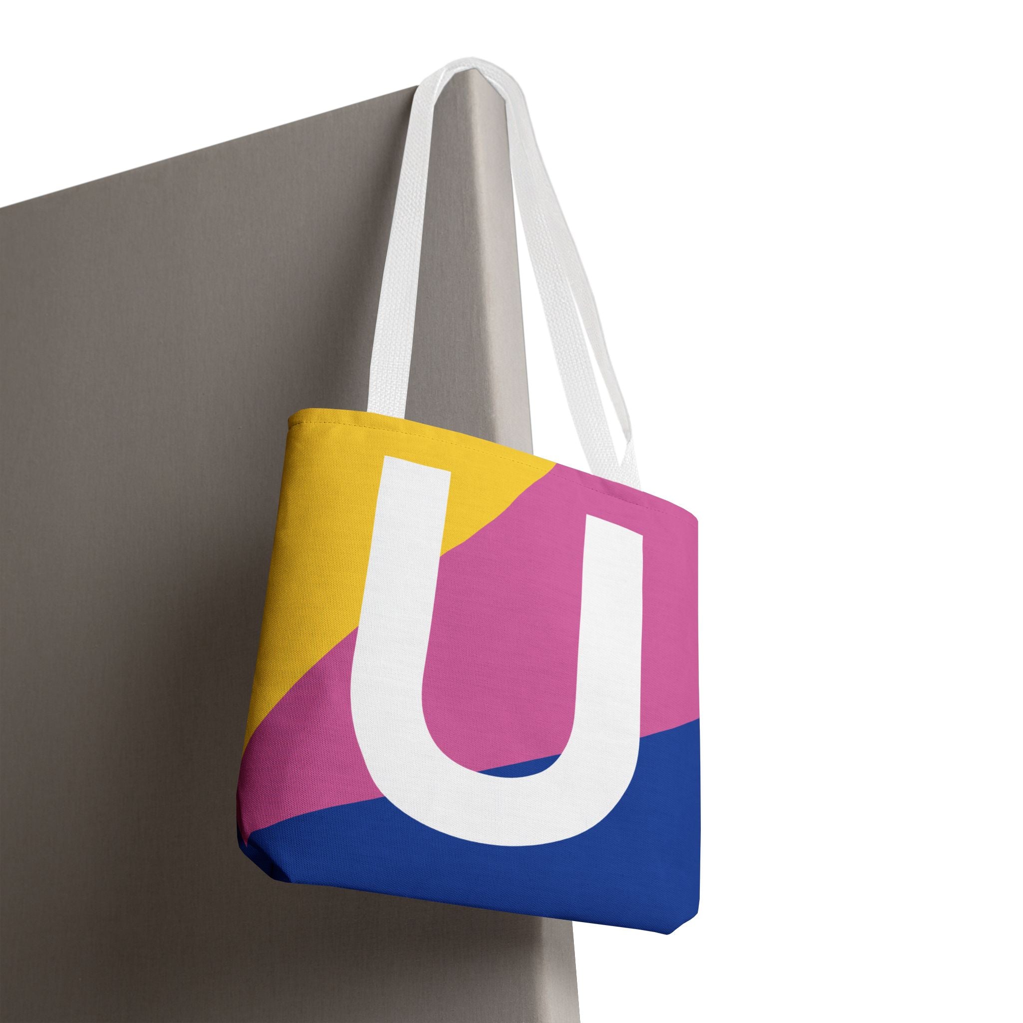 Monogram 'U' Colorblock Tote Bag — Personalized Initial U Shoulder Tote