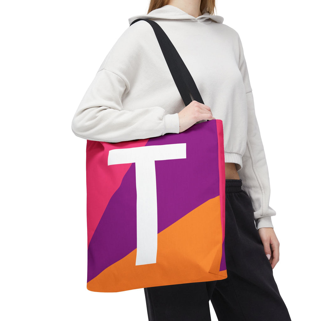 Monogram 'T' Colorblock Tote Bag — Personalized Initial T Shoulder Tote