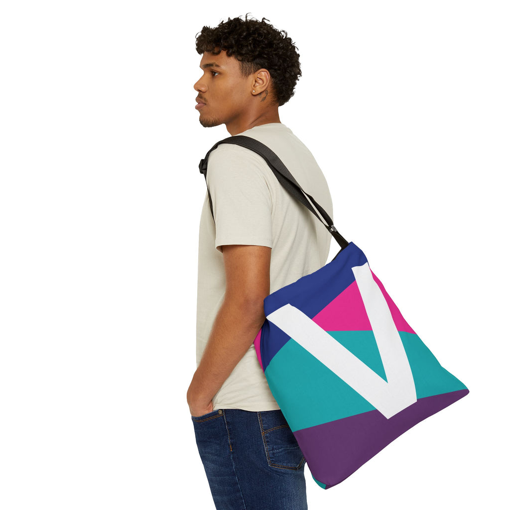 Initial Letter 'V' Colorblock Adjustable Tote Bag — Monogram Alphabet Shoulder Bag