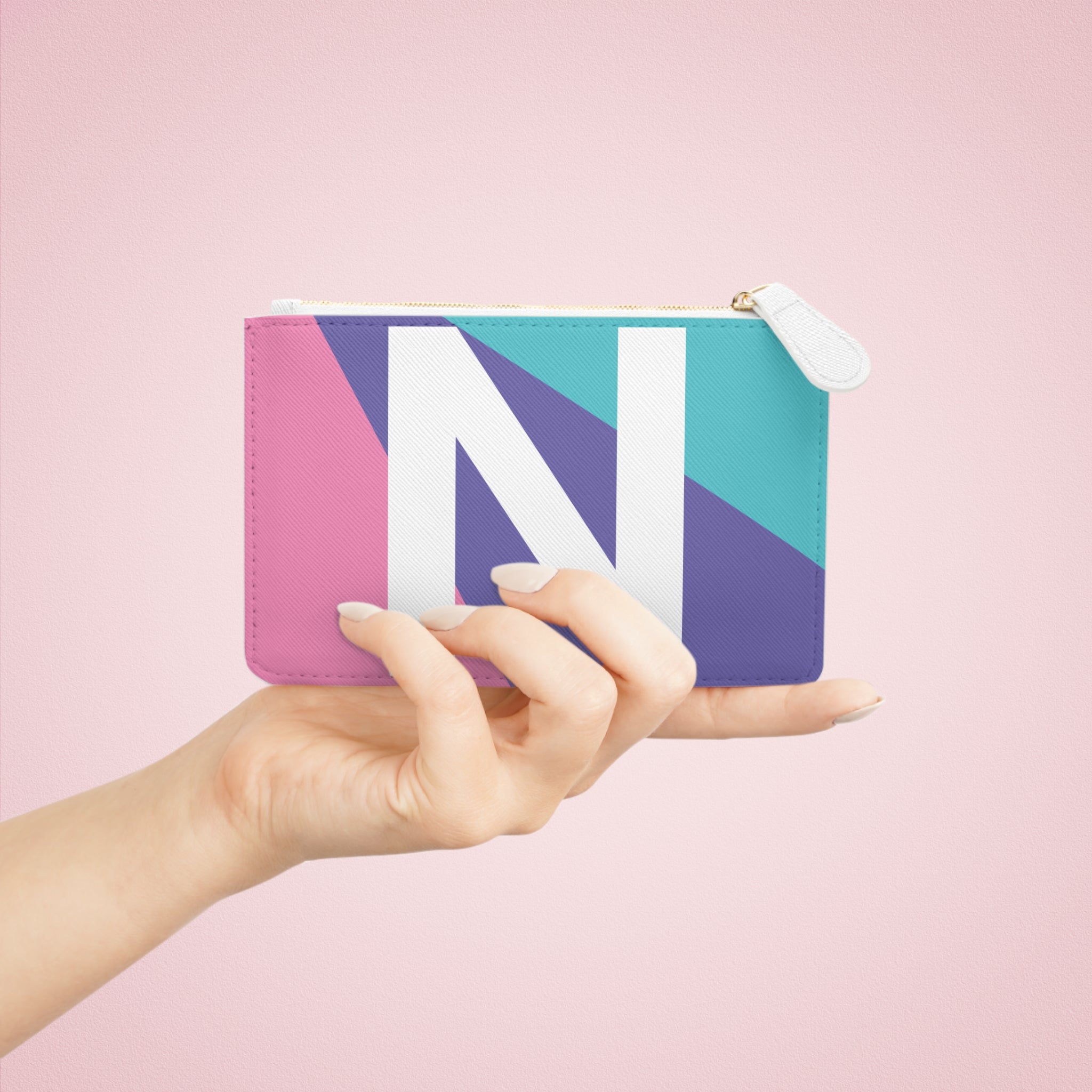 Initial N Mini Clutch — Colorblock Monogram Wristlet Wallet