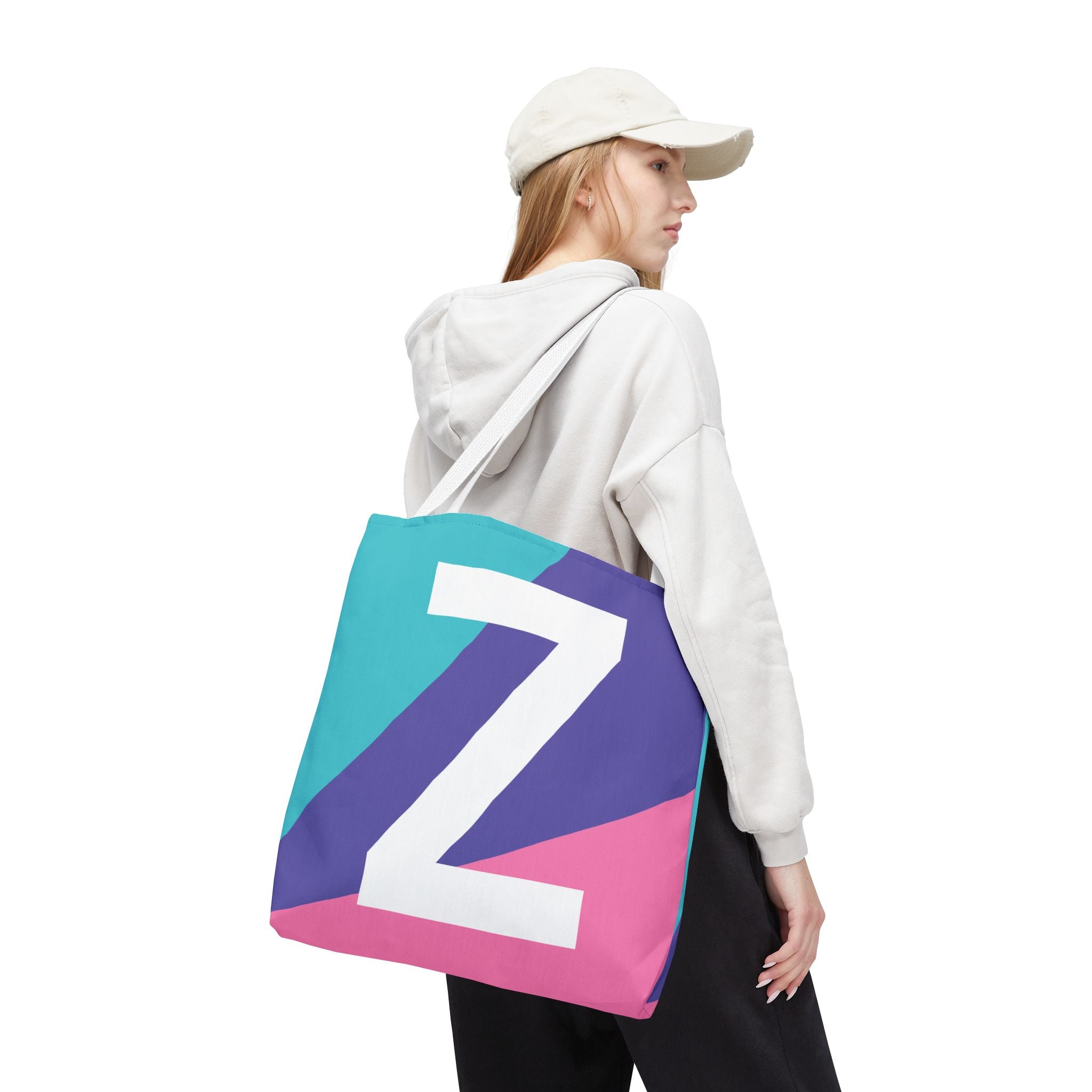 Monogram 'Z' Colorblock Tote Bag — Personalized Initial Z Shoulder Tote