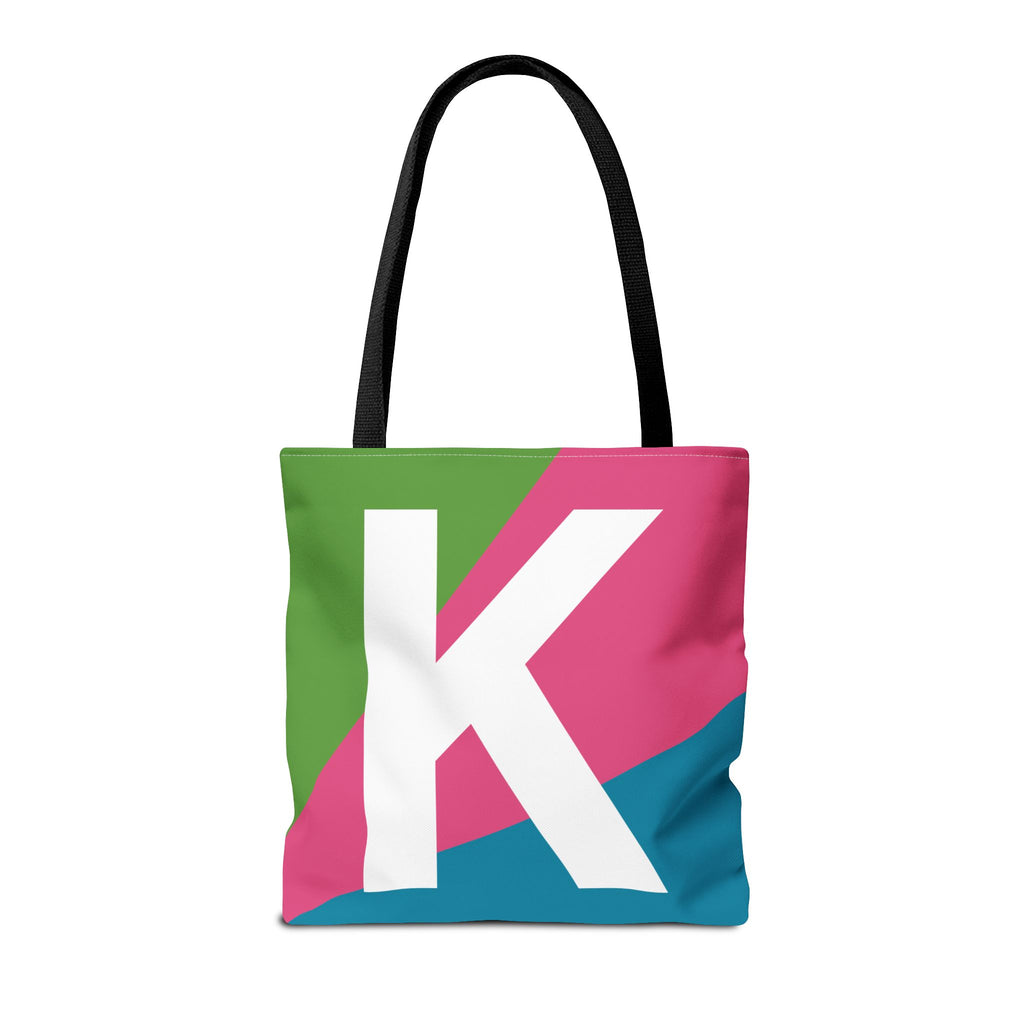 Monogram 'K' Colorblock Tote Bag — Personalized Initial K Shoulder Tote