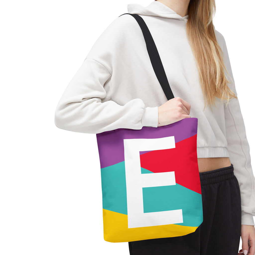 Monogram 'E' Colorblock Tote Bag — Personalized Initial E Shoulder Tote