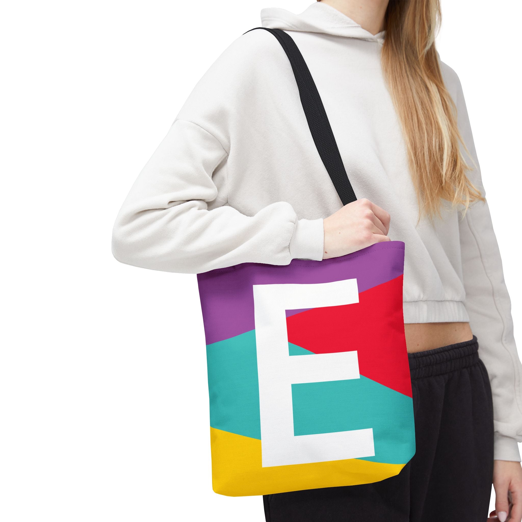 Monogram 'E' Colorblock Tote Bag — Personalized Initial E Shoulder Tote