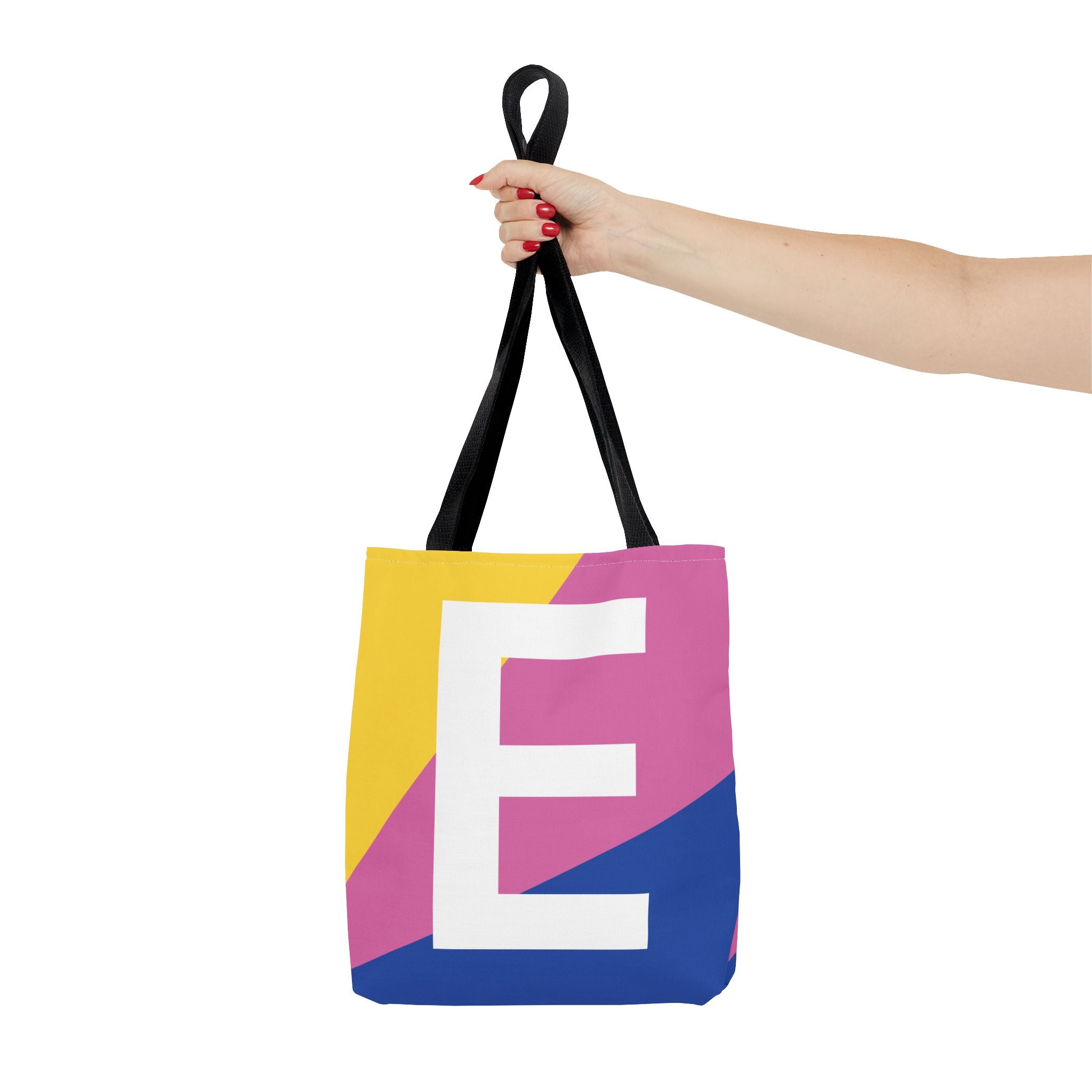 Monogram 'E' Colorblock Tote Bag — Personalized Initial E Shoulder Tote